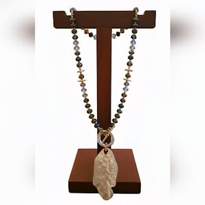 Handcrafted Artisan Hammered Gold Tone Pendant Beaded Necklace Boho Chic 18.5"